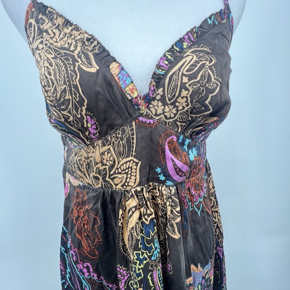 Hinge Silk Babydoll Maxi Dress Sz S FLoral Y2K Boho Chic Whimsy Romantic Fairy